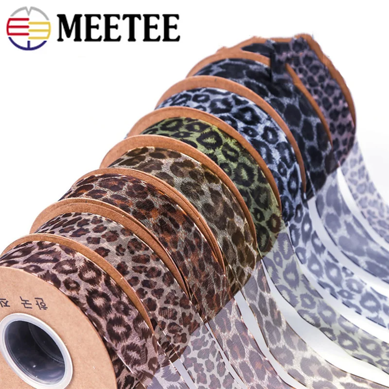 Meetee 15 метров 25/40 мм леопардовая шифоновая лента полиэстер марлевые кружевные