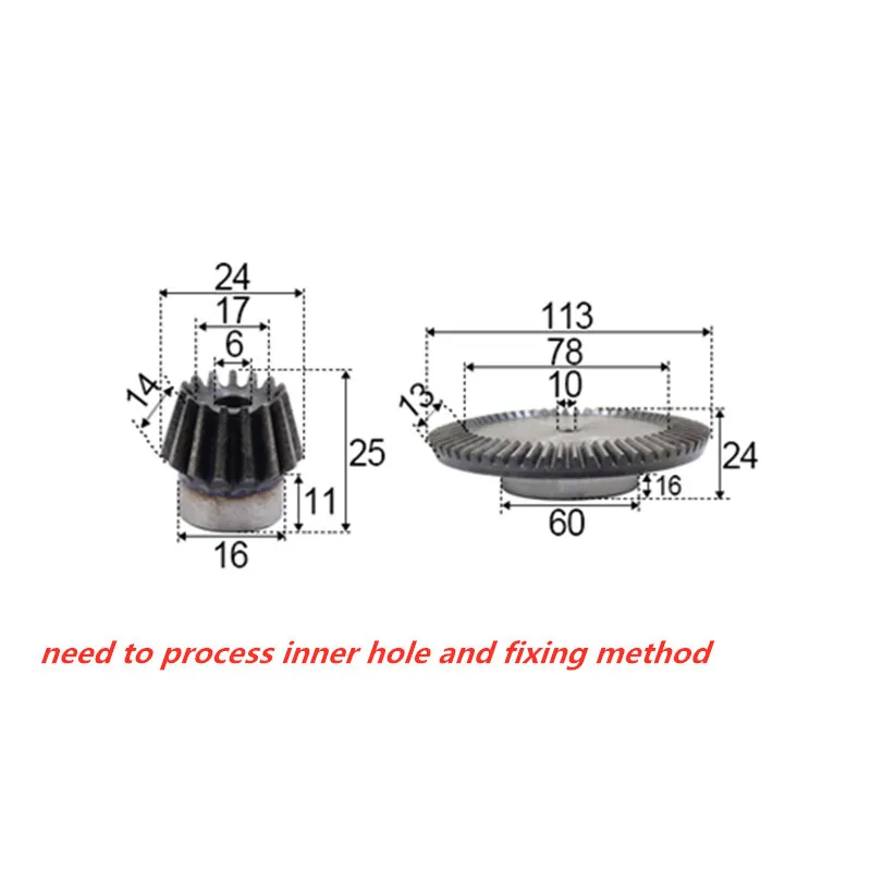 

5：1 bevel gear 1.5modulus 15teeth with 75teeth inner hole 6-10mm 90 degree drive reverse steel gear steel gear