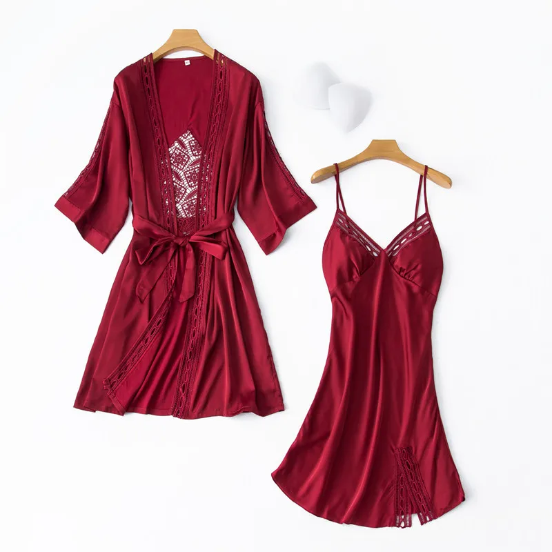 Халат костюм сексуальная пижама Женский комплект с v образным вырезом ночная