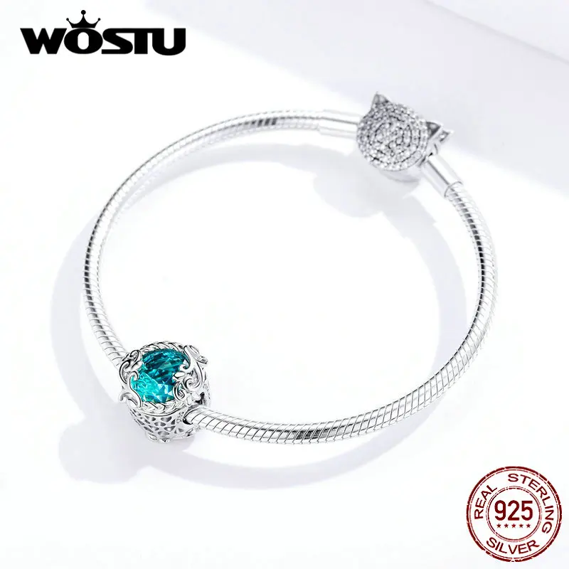 WOSTU, настоящее 925 пробы, Серебряный цветок, лэмпворк, бусины, круглый кристалл, подвески, подвеска, подходит для оригинального браслета, изготовление ювелирных изделий FNC105