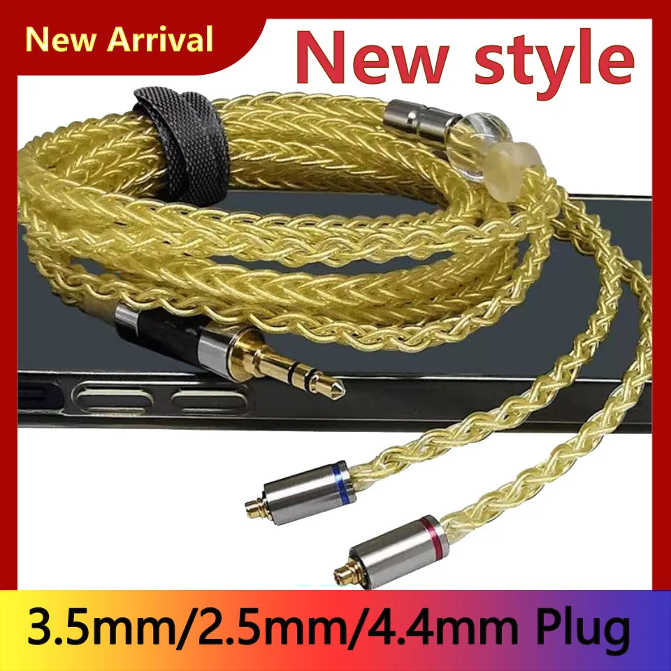 8 Cores Earphone Upgraded Cable 5N Single Crystal Silver Plated Gold MMCX/0.78 2Pin 3.5/2.5/4.4 Golden Balance Headphone Cable enlarge