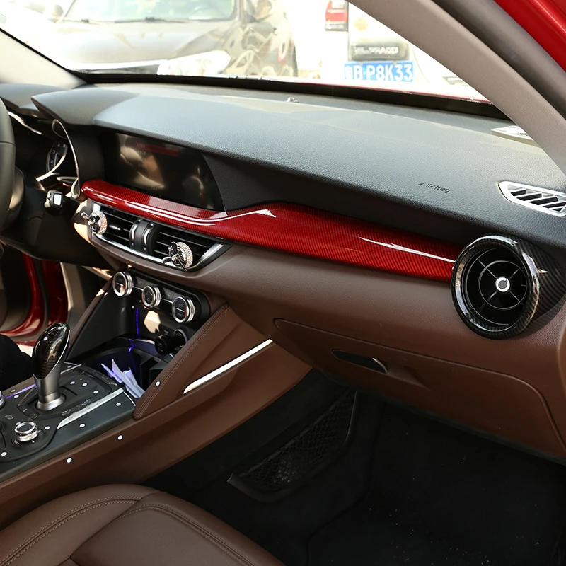 

Red Real Carbon Fiber For Alfa Romeo Stelvio 2017 2018 2019 Car Dashboard Decoration Panel Trim Accessories Left Hand Drive