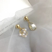 s925 silver needle asymmetric metal pearl earrings temperament fashion new style jewelry for women chinese fashion earrings