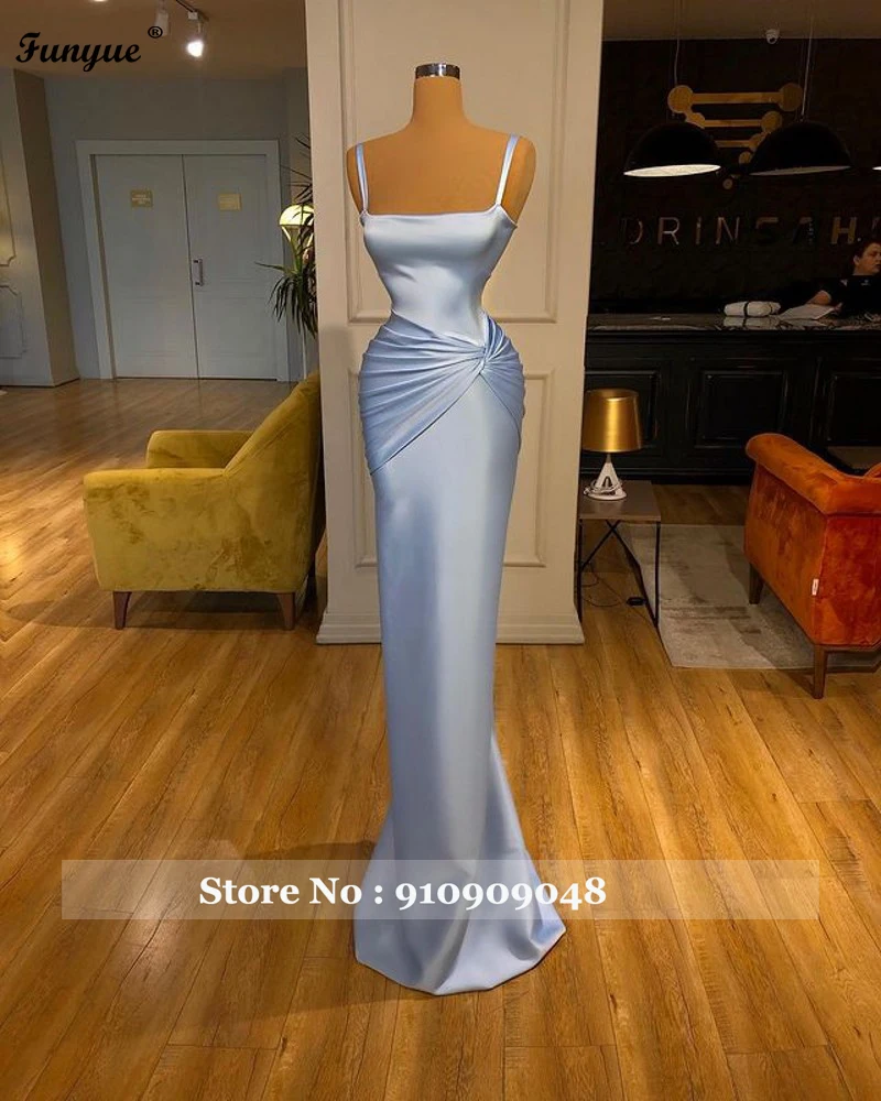 pretty prom dresses Sky Blue Mermaid Prom Dresses Long Abendkleider Dubai Formal Party Dress Pleat Satin Simple Evening Gown 2021 beautiful prom dresses