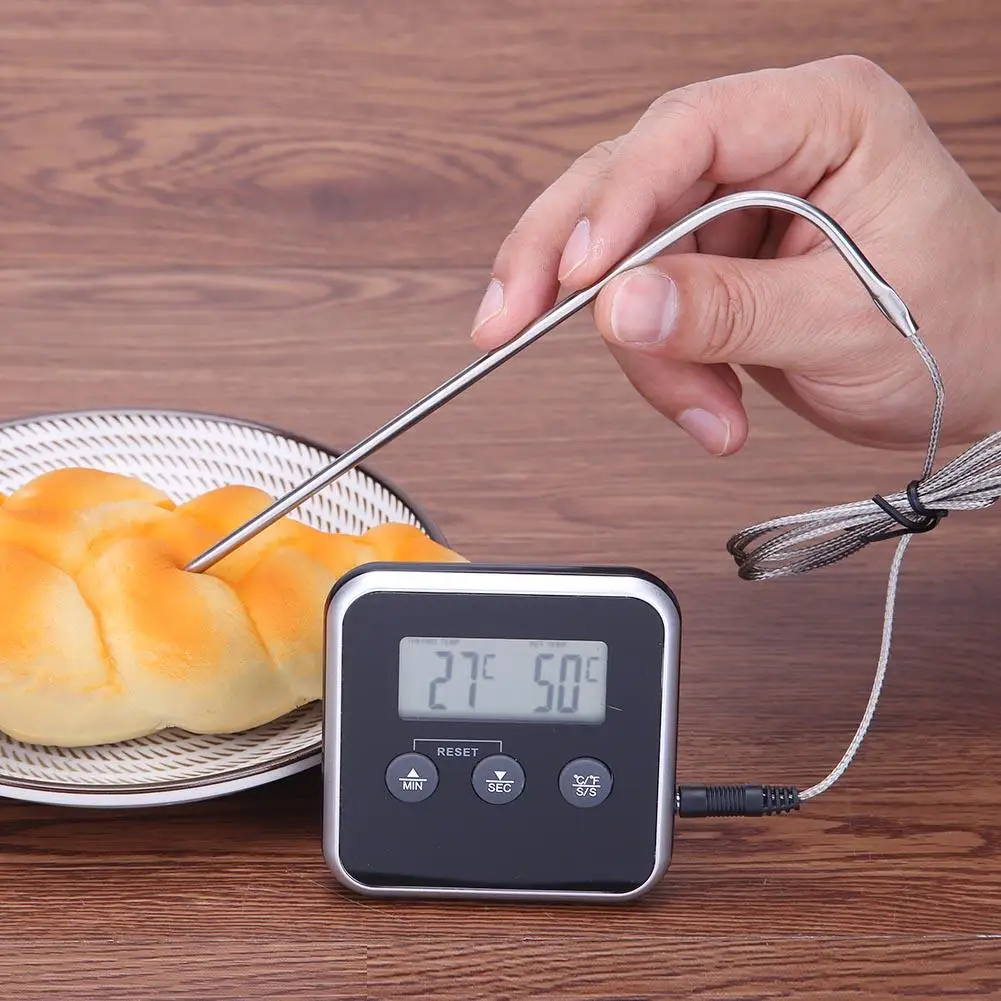 Электронный цифровой пищевой термометр с ЖК-дисплеем, зонд для барбекю, мяса, кухонный таймер для готовки с сигналом