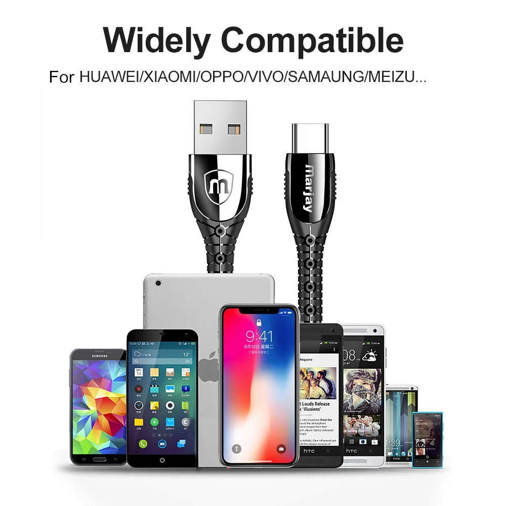 

Marjay USB Type C Cable for Samsung S10 S9 Fast Charge Type-C Mobile Phone Charging Wire USB C Cable for Xiaomi mi9 Redmi note 7