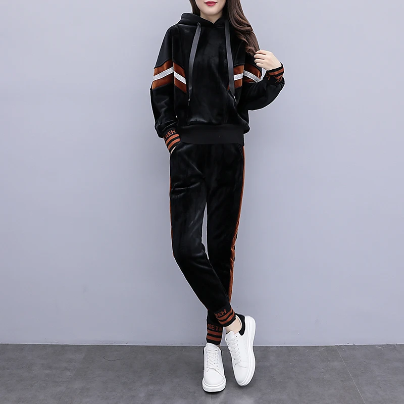 Вельветовые спортивные толстовки большого размера плюс костюмы женские с