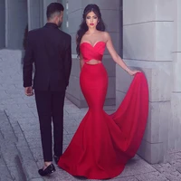 said red two pieces mermaid sweetheart pleated cross sweep train party robe de soiree from prom gown 2018 bridesmaid dresses