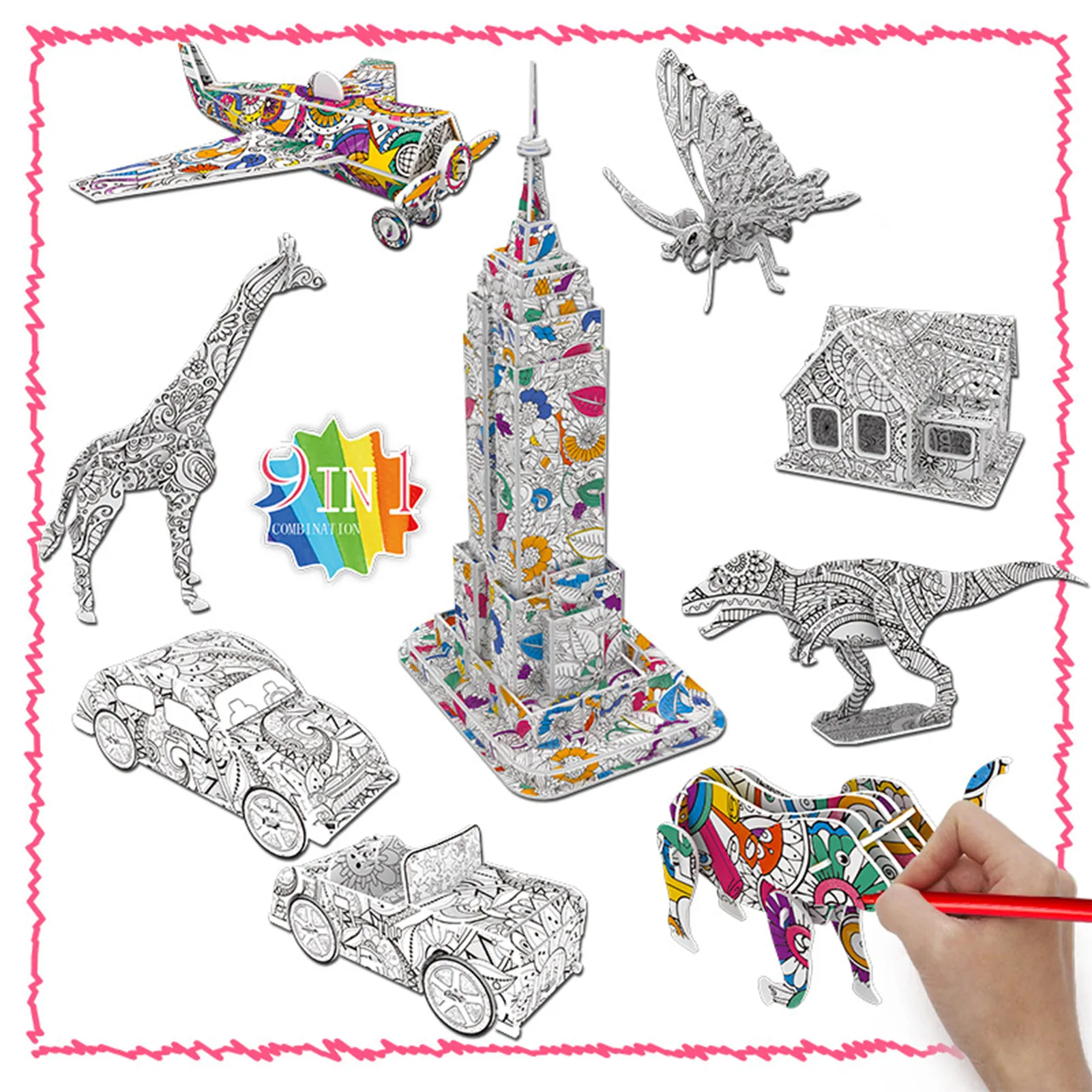 

Набор 3D для раскрашивания пазлов, набор для рисования пазлами с 10 маркерами, сочетает в себе искусство и ручную деятельность для детей