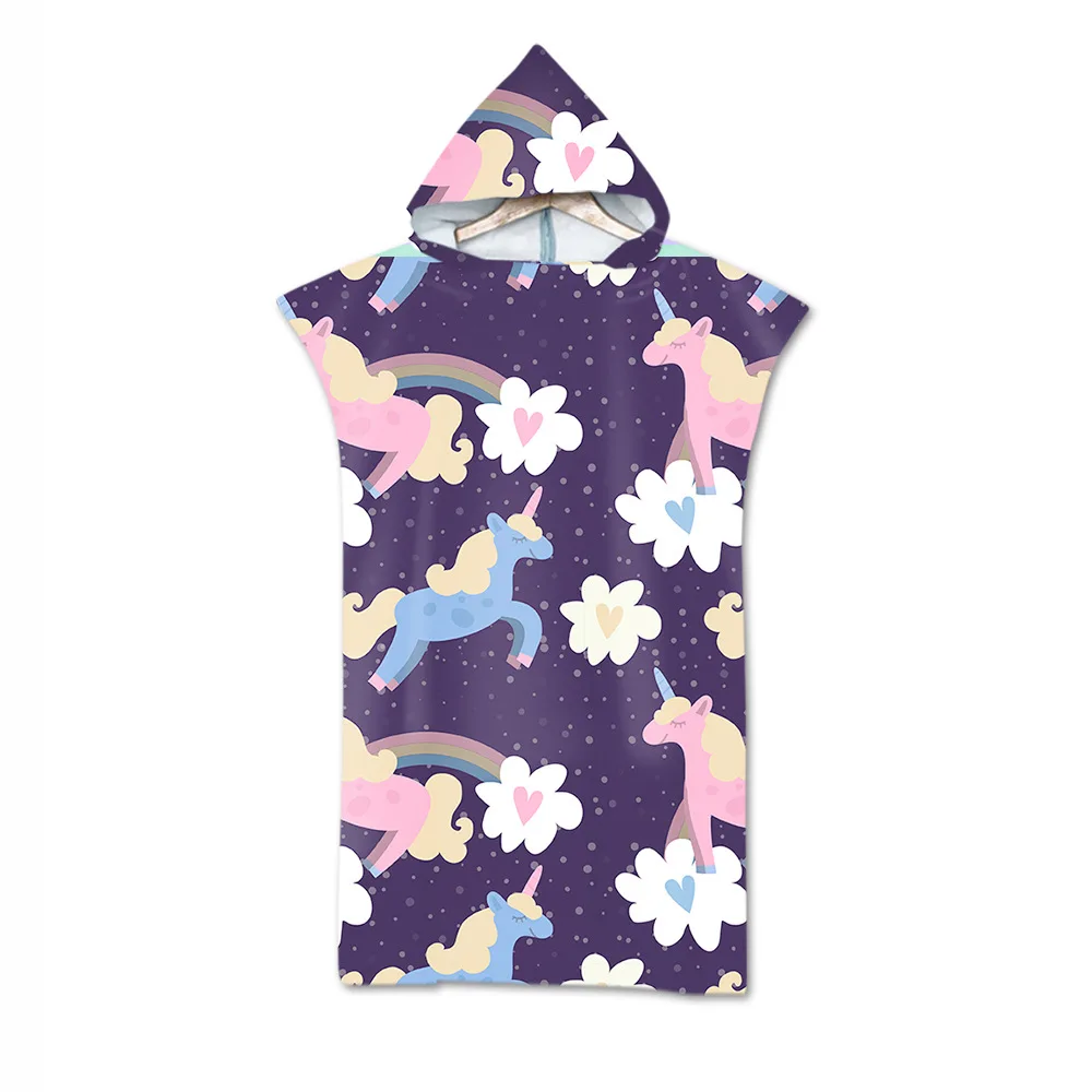

Free shipping Novelty Birthday Gift Unicorn Rainbow Stars Butterfly Hooded Towel Poncho for Pool Swim Surf Spa Bath Beach