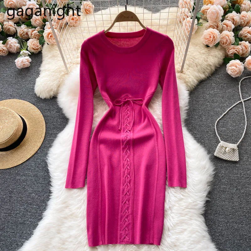 

Gaganight Solid Women Maxi Knitted Dress Long Sleeves Fashion O Neck Bodycon Party Dresses Chic Autumn Winter Stretchy Vestidos