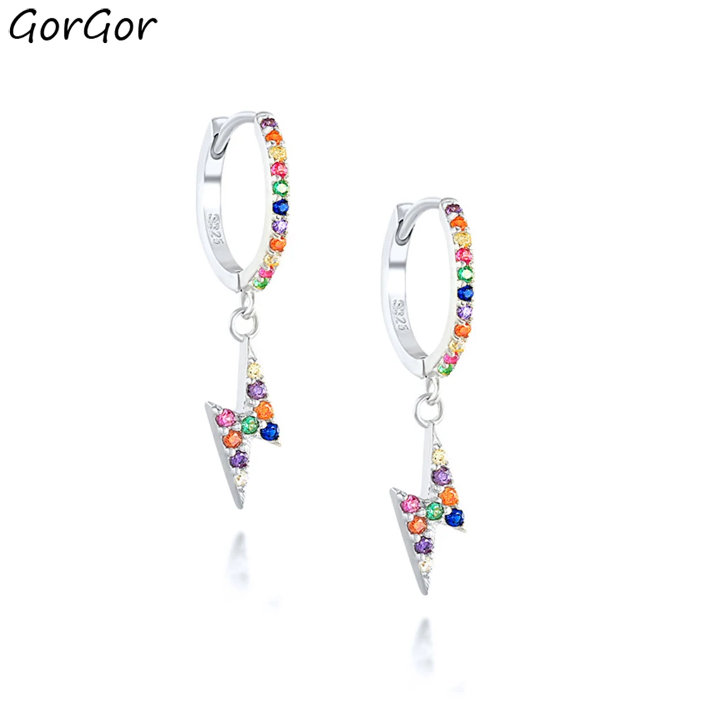 

GorGor Drop Earrings Women 925 Sterling Pattern Lightning Pendant Cubic Colored Zircon Creative Exquisite Jewelry 60203730125