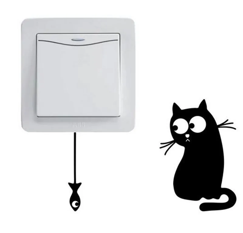 Голодный кот увидеть рыбу Смешные переключатель наклейки декор виниловая