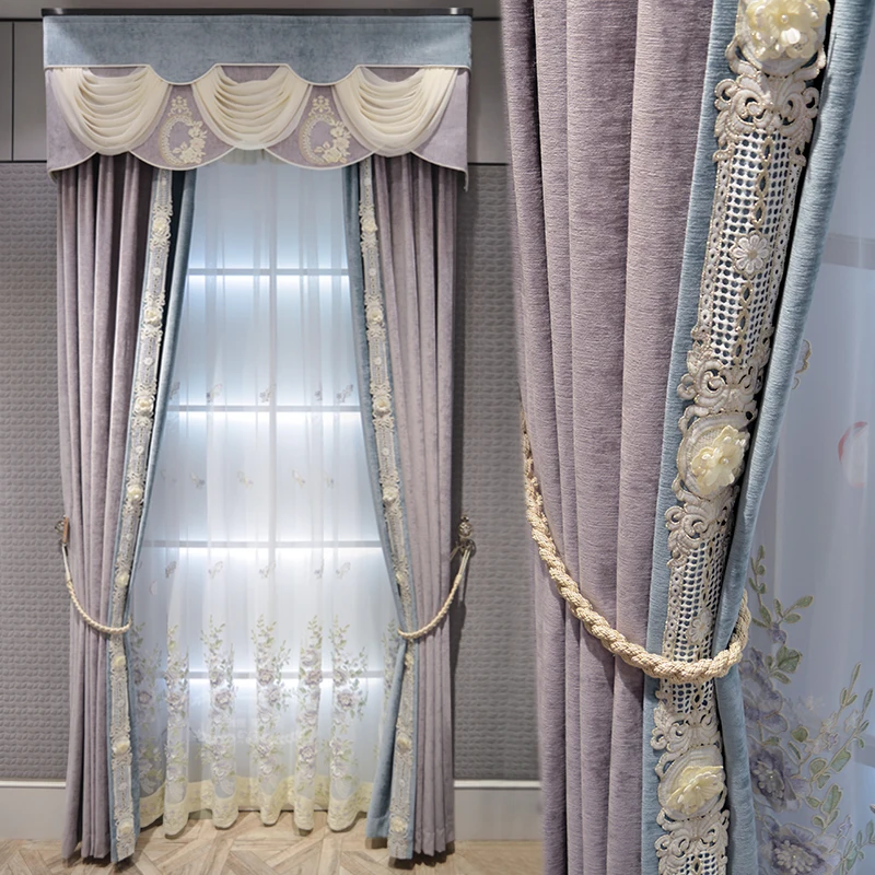 

New High-end French Jacquard Curtain Light Luxury European Semi-Blackout Curtains for Living Room Bedroom Finished Customization