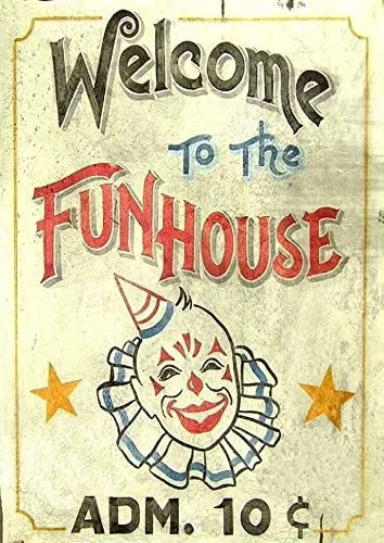 

TIN Sign Fun House Circus Metal Decor Clown Art Kitchen Store Ranch Bar A827 Tin Sign 7.8inch11.8inch