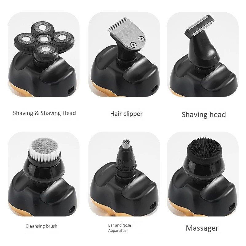 

HOT-6 In 1 USB Rechargeable Electric Shaver 5 Blade Razors Clipper Nose Ear Hair Trimmer Men Facial Cleaning Brush