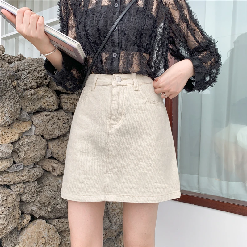 

Trendy New Summer Women Solid Color High Waist A-line Mini Denim Skirt Casual Female Plus Size 5XL Ladies Short Jeans Skrits