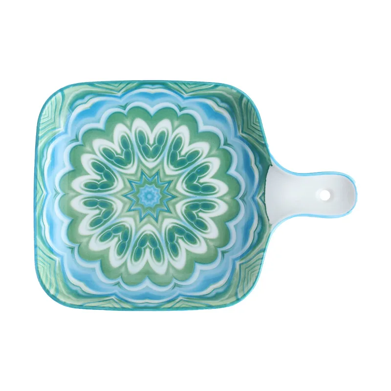 

Bohemian Ceramic Single Handle Square Plate Creative Net Red Oven Household Barbecue Dessert Dinner Plate