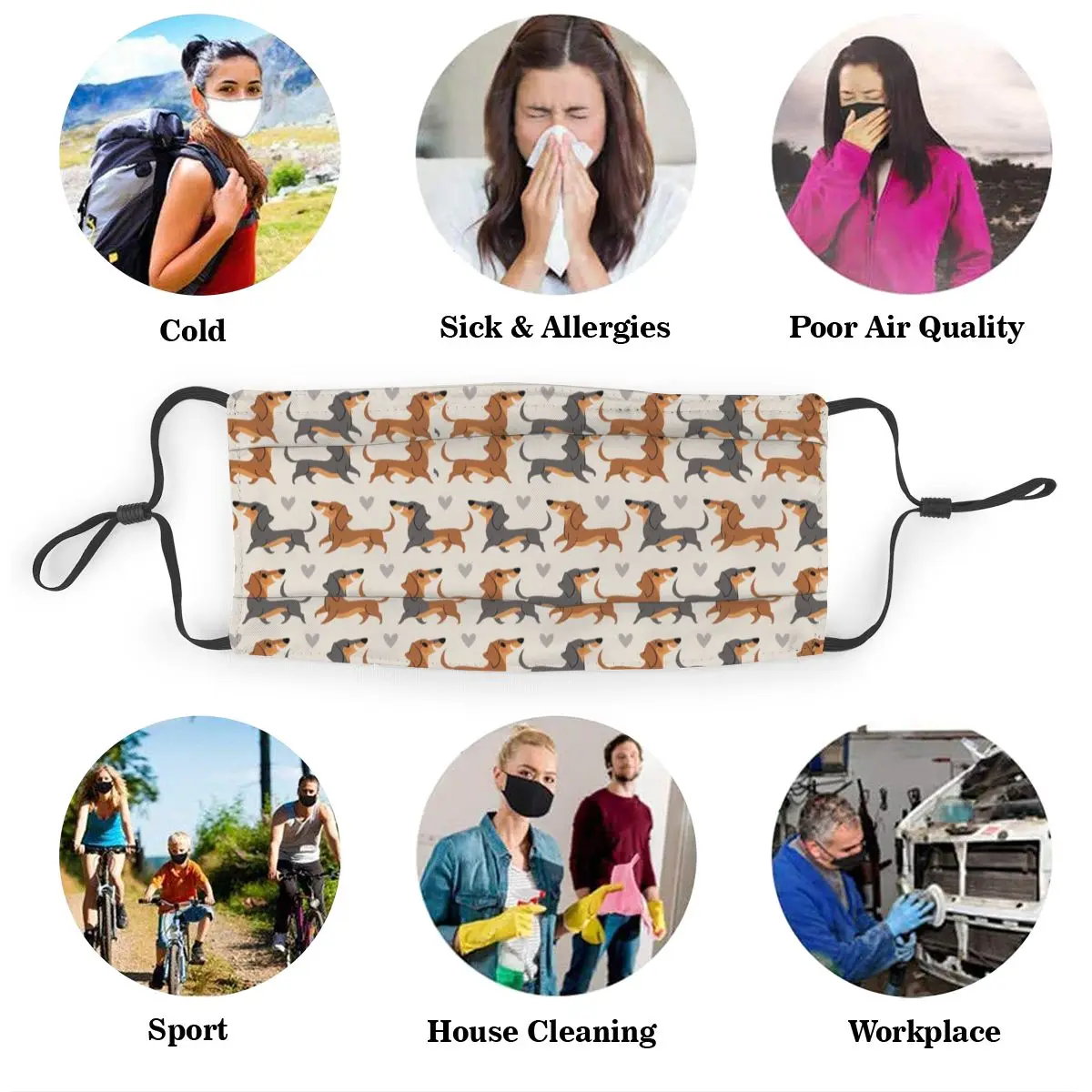 

3D Dachshund Dog Print Women Mask for Unisex Fashion Adjustable Face Mask Reusable Face Mouth Mask Dropshipping
