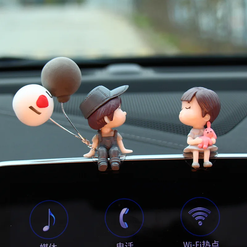 

Car Interior Dashboard Accessories Decoration Cute Cartoon Couples Action Figure Figurines Balloon Ornament Auto for Girls Gifts