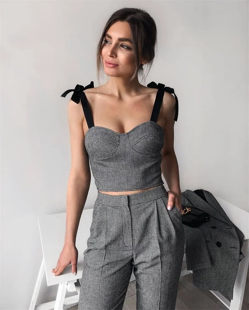 Chic 3 Piece Women Suits High Qualit Cotton Custom Made Black And White Suit Fashion Formal Lady Office Suits