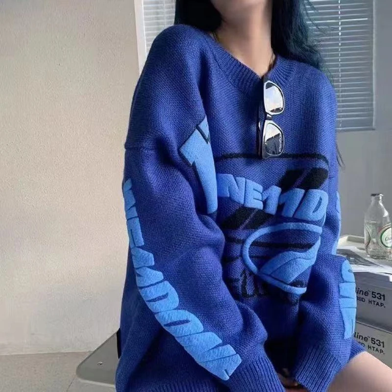 Женский вязаный свитер в стиле Харадзюку повседневный пуловер свободного покроя