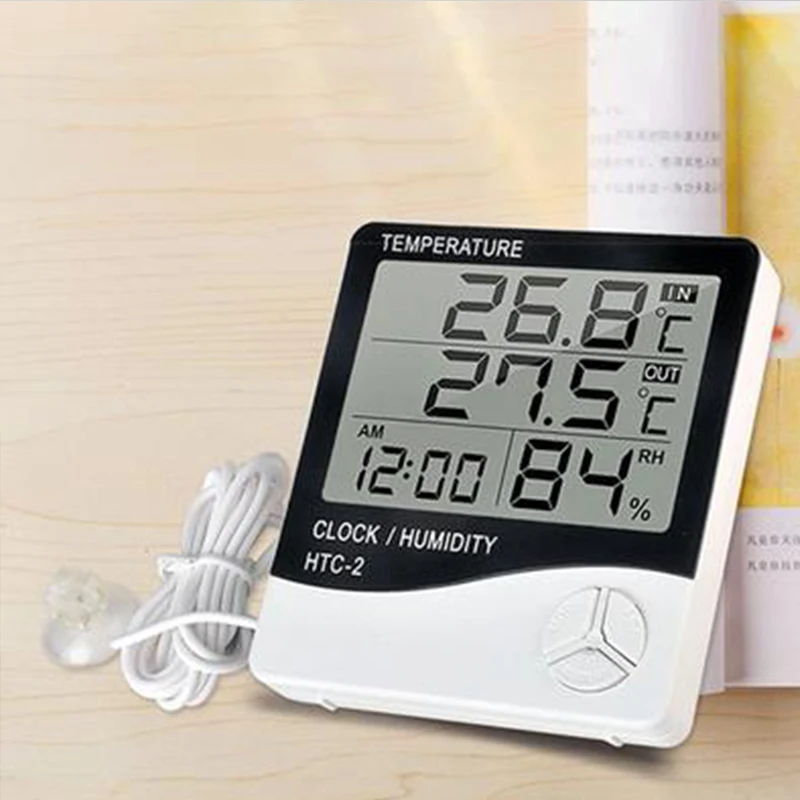 digital lcd thermo hygrometer 1 piece of household indoor and outdoor electronic thermometer weather station with alarm clock free global shipping