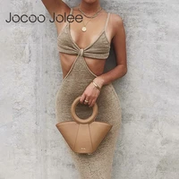 jocoo jolee women summer vacation knit elegant sexy party club hollow pleated low cut backless slim bodycon maxi dress