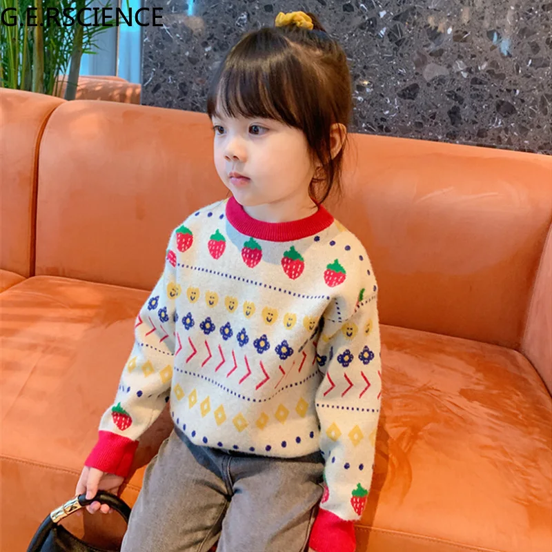 

Girls sweater baby clothes strawberry cartoon core yarn yarn sweater 2021 autumn and winter clothes new children's clothing