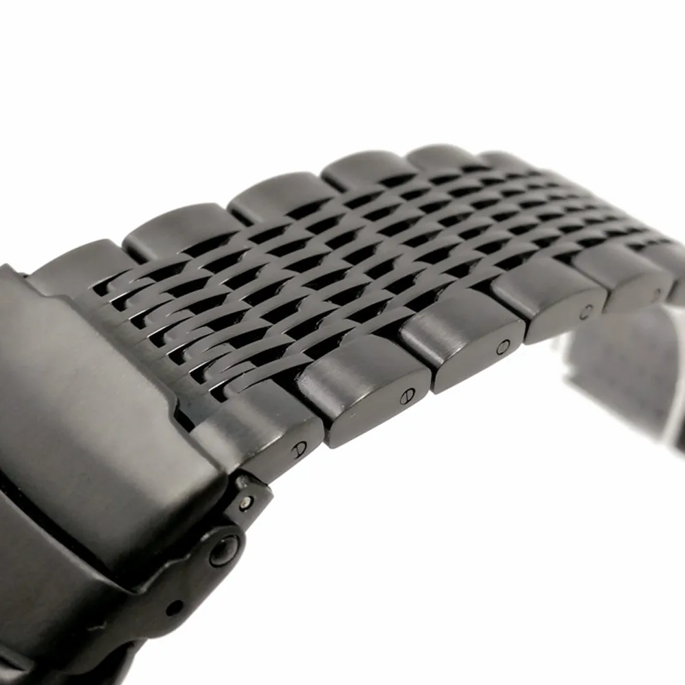 20/22/24mm HQ Shark Mesh Silver Black Stainless Steel Watchband Replacement Bracelet Men Folding Clasp Safety Watch Band Strap | Наручные