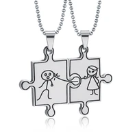 2 pcsset stainless steel couple necklace creative boy and girl puzzle pendant necklace for lover best friends jewelry gifts