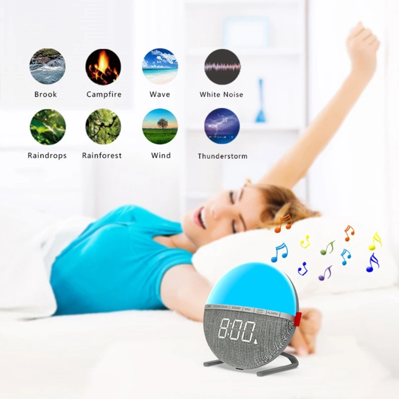 

Sleep Music Color Changing Night Light Alarm Clock, Wake-up Light, Digital Fabri Clock