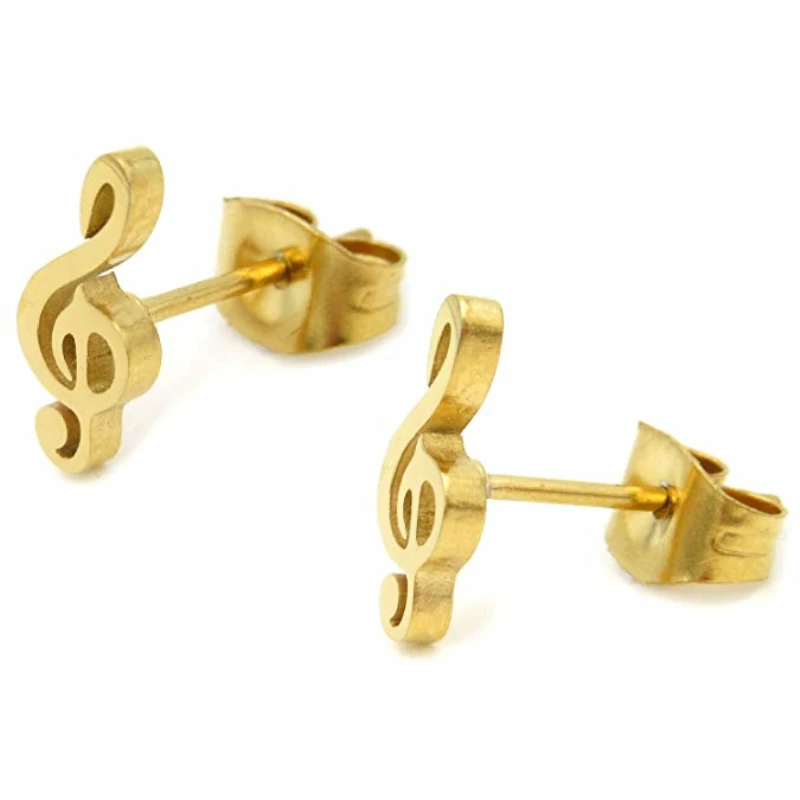Серьги гвоздики унисекс в виде скрипичного ключа из нержавеющей
