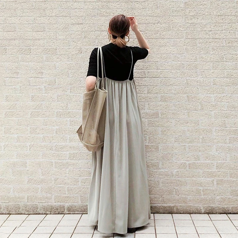 

SHENGPALAE Solid Color Camisole Dress Women's Summer 2021 New Square Collar Sleeveless Folds Mid-calf Dresses Female Tide 5E223