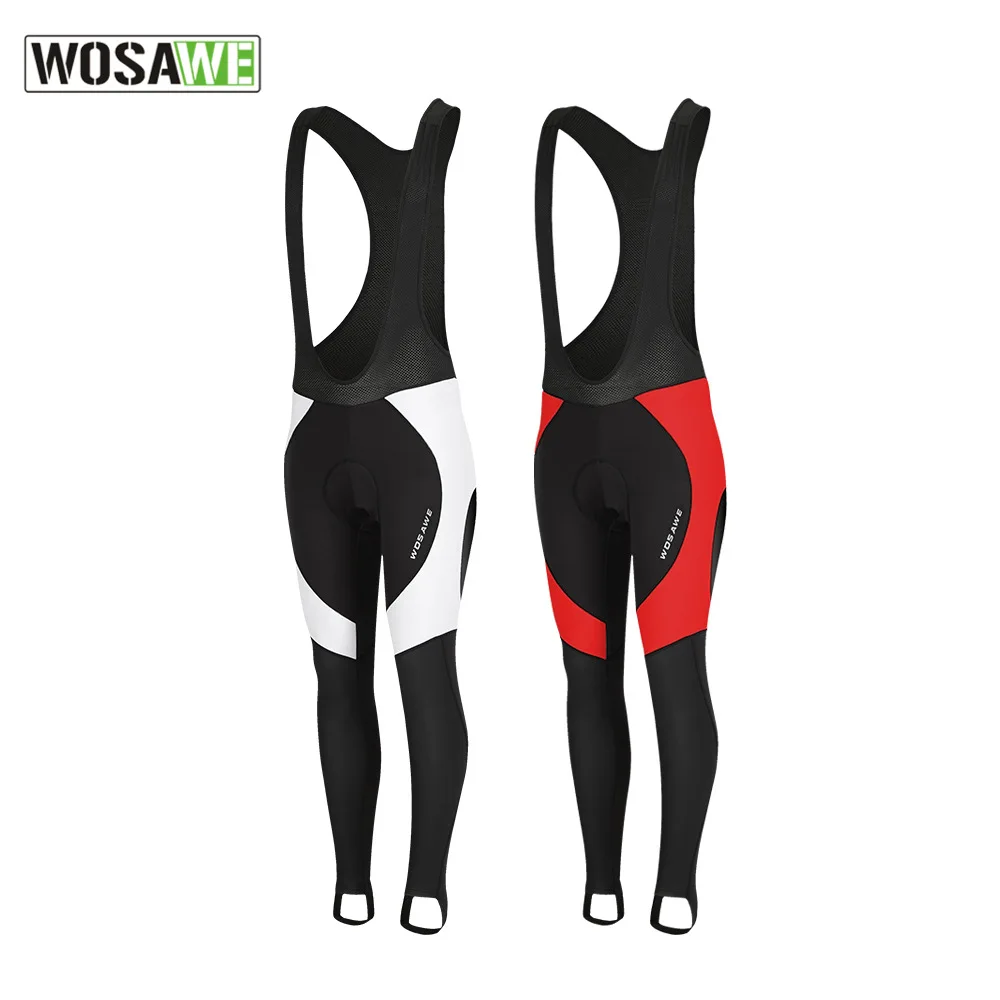 

WOSAWE Winter Men Motorcycle Cycling Long Bib Tights 3D Padded Thermal Fleece Leggings MTB Bicycle Racing Bike Trousers Pro Team