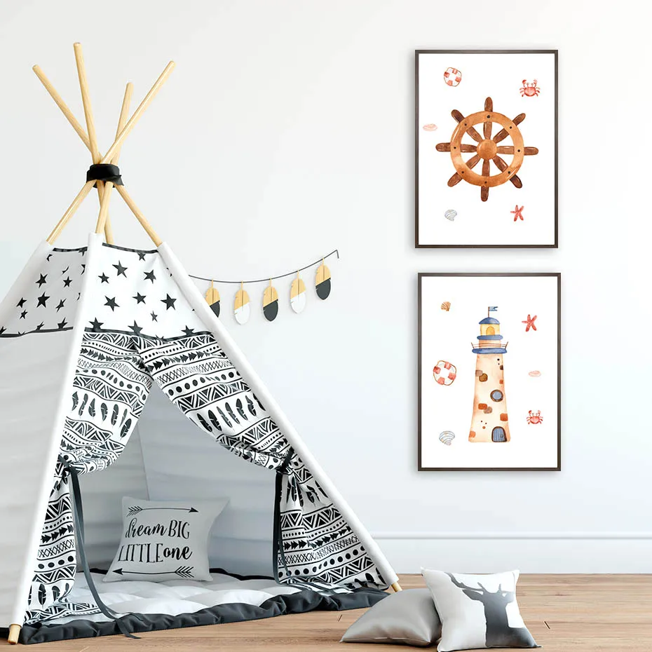 Настенная картина с изображением парусника маякоря якоря детского мальчика