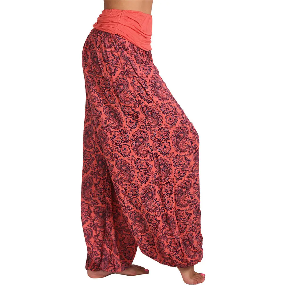 

Women Summer Sarouel Ethnic Print Harem Pants Stacked High Waist Oversized 5XL Fitness Trousers Ladies Plus Size Wide Leg Pants