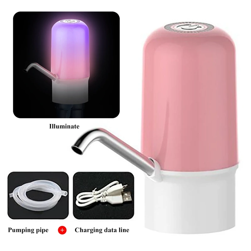 pink with LED Электрический насос для питьевой воды галлон usb зарядка умный беспроводной диспенсер для воды портативный переключатель для домашнего офиса - Цвет: pink with LED