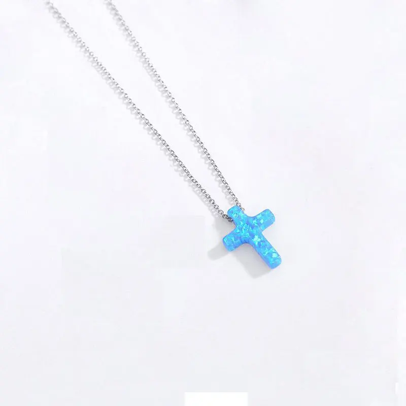 blue cable chain Ожерелье TONGZHE с опалом, серебряное 925 пробы, женское ожерелье с голубым крестом, ожерелье с подвеской в виде Иисуса из синтетического опала для женщин и 30 - Окраска металла: blue cable chain