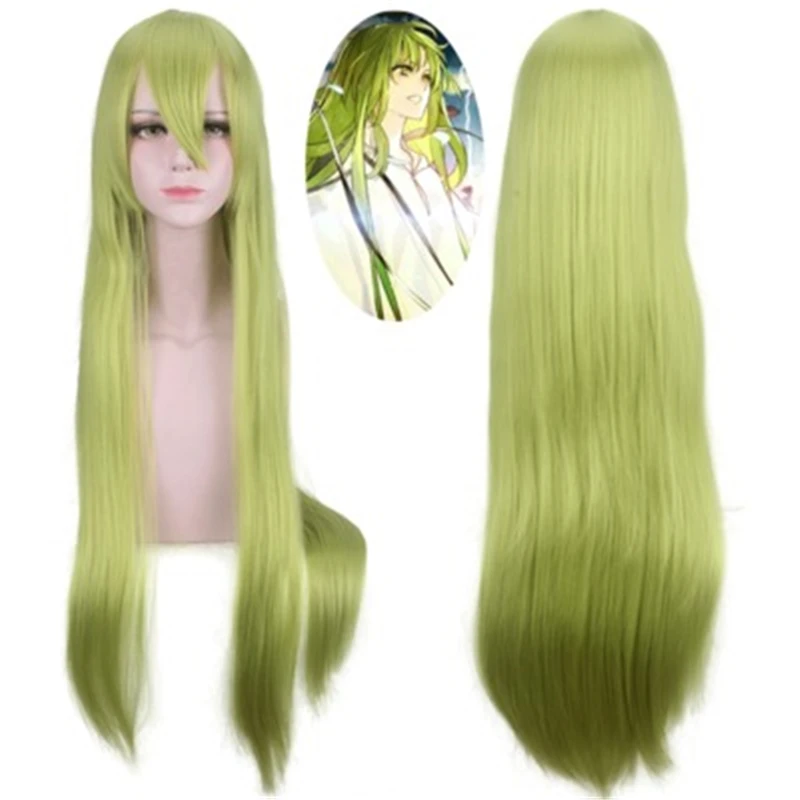 Fate Grand Order Cosplay Enkidu Wig Green 100cm Long Straight Wigs for Costume Party Wig