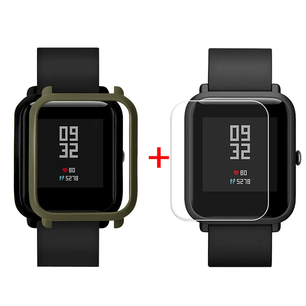 Защитный чехол-накладка+ Защитная пленка для экрана для Xiaomi/Huami Amazfit Bip Youth Watch тонкий цветной Чехол-рамка#25 - Цвет: Army Green
