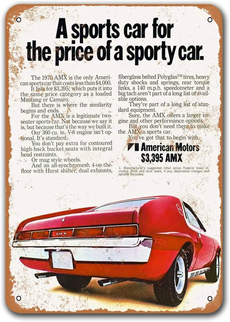 

1970 AMX Vintage Tin Signs Cars, Sisoso Metal Plaques Poster Bar Man Cave Retro Wall Decor 8x12 inch