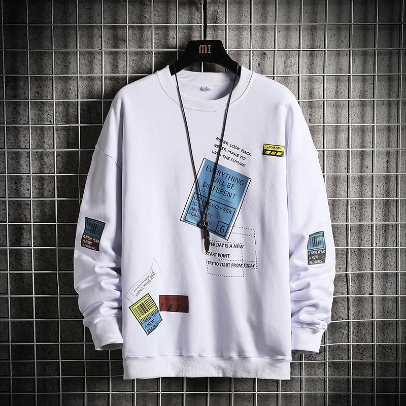 Мужская толстовка с капюшоном черная или белая Повседневная Свободная Толстовка