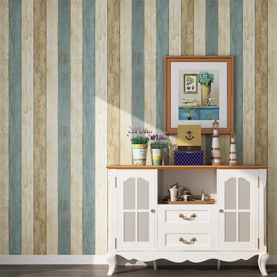 Деревянные обои в полоску кирпичные 3d самоклеющиеся для спальни гостиной