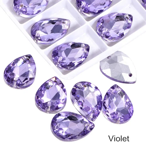 Violet 24 шт. 13x18 мм каплевидные стразы, стеклянные пришитые стразы, высокое качество, хрустальные стразы для шитья одежды B3671 - Цвет: Violet
