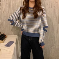 2022 striped long sleeve women basic t shirt fashion hollow out all match harajuku crop top oversized pulover clothes black blue