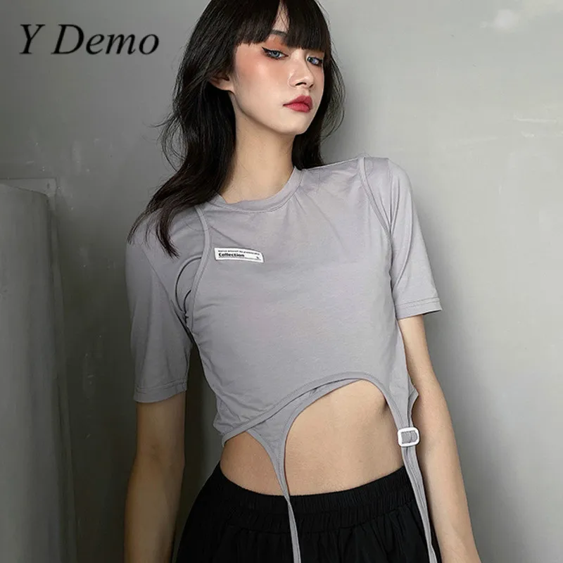 Y Demo Повседневная футболка Techwear для женщин с круглым вырезом короткий рукав верх