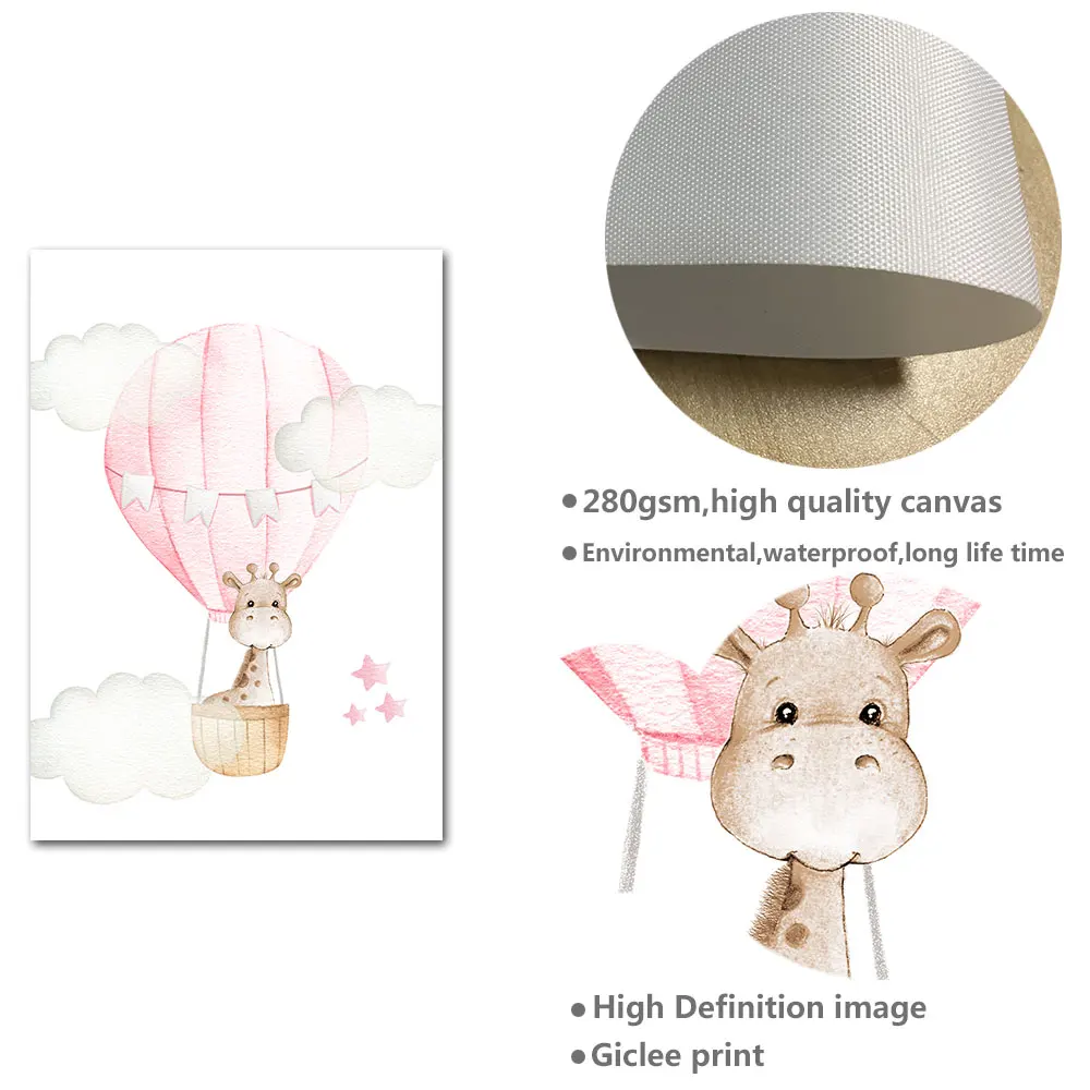 Baby Nursery Girl Wall Art Canvas Poster Pink Balloon Animal Travel Print Painting Nordic Kid Child Bedroom Decoration Picture | Дом и сад