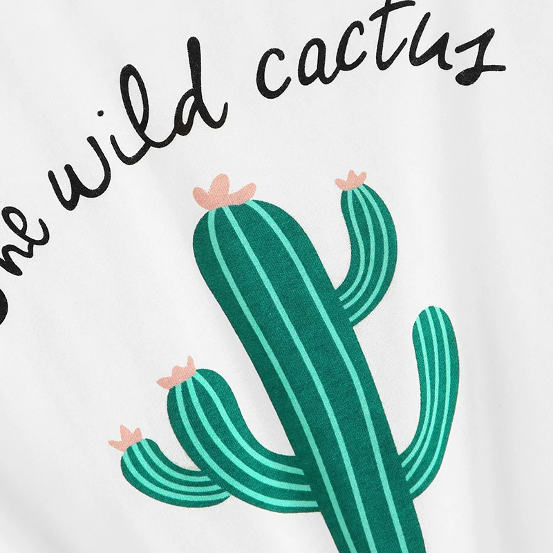 Белая футболка с принтом кактуса и букв Повседневная для женщин 2020 летние