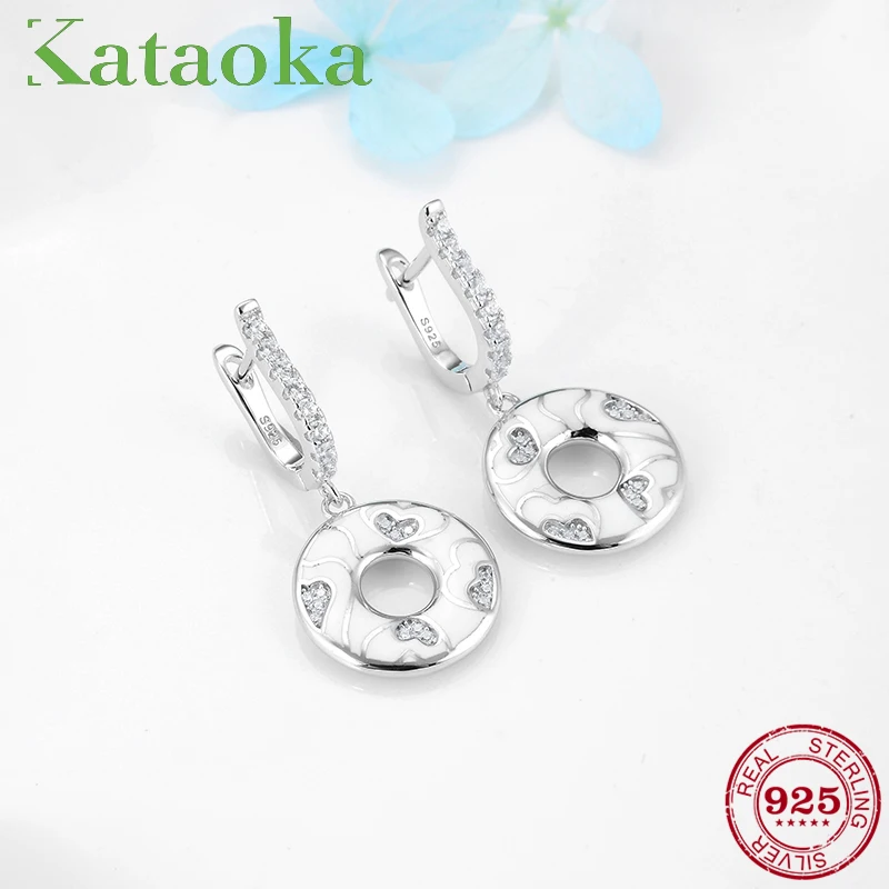 

Hot sale Jewelry Beautiful white Enamel Earrings For Women Silver 925 With Clear Stones Cubic Zirconia Round Stud Earrings